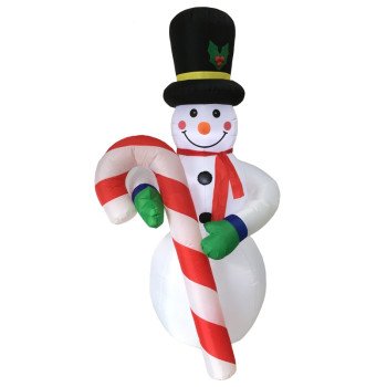 Hometown Holidays 90343 Christmas Inflatable Snowman/Candy Cane, 19 ft H, Nylon, White