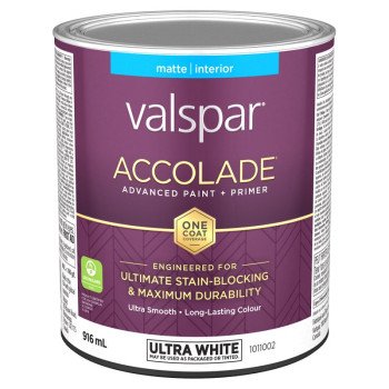 Accolade 029.1011002.005 Interior Paint and Primer, Acrylic, Matte, Ultra White, 1 qt, 37 sq-m Coverage Area