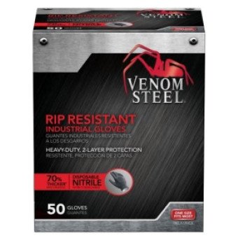 Venom Steel VEN6045R Heavy-Duty Disposable Gloves, One-Size, Nitrile, Black