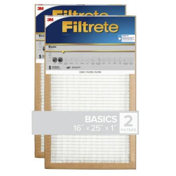 Filtrete FPL01-2PK-24 Air Filter, 25 in L, 16 in W, 2 MERV, For: Air Conditioner, Furnace and HVAC System