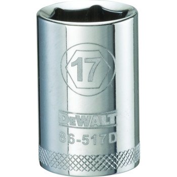 DEWALT DWMT86517OSP Drive Socket, 17 mm Socket, 1/2 in Drive, 6-Point, Vanadium Steel, Polished Chrome