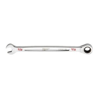 Milwaukee 45-96-9211 Ratcheting Combination Wrench, SAE, 11/32 in Head, 6.14 in L, 12-Point, Steel, Chrome