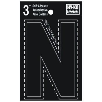 Hy-Ko 30400 Series 30424 Die-Cut Letter, Character: N, 3 in H Character, Black Character, Vinyl