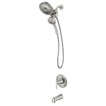 Moen Mikah 82310SRN Tub/Shower Faucet, Standard Showerhead, 1.75 gpm Showerhead, 6 Spray Settings, 1-Handle