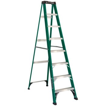 Louisville FS4008 Step Ladder, 147 in Max Reach H, 7-Step, 225 lb, Type II Duty Rating, 3 in D Step, Fiberglass