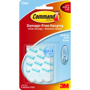 Command 17021CLR Refill Strip, 5/8 in W, 1-3/4 in L, Clear, 2 lb