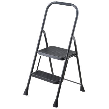 Simple Spaces HB2-2H Folding Type 3 Step Stool, 38-1/2 in H, 2 -Step, 225 lb, 5-1/8 in D Step, Steel, Gray