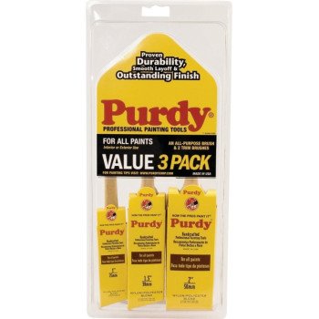 Purdy 140853100 Paint Brush Set, 1-1/2 in W, Polyester-Nylon Blend Bristle, Fluted Handle