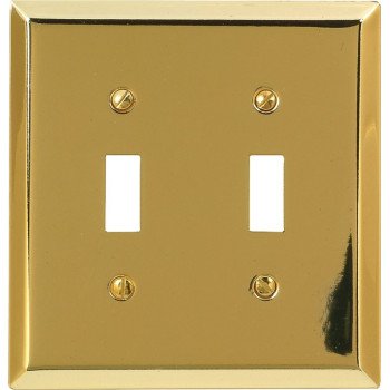 Amerelle 163TTBR Wallplate, 4-15/16 in L, 4-9/16 in W, 2 -Gang, Steel, Polished Brass