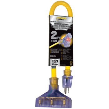 PowerZone ORADL611802 Contractor Extension Cord, 12 AWG Cable, 2 ft L, 125 V, Yellow