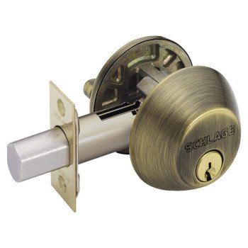 Schlage B60609 Deadbolt, 1 Grade, SC1 Key, Metal, Antique Brass, 2-3/8, 2-3/4 in Backset, C Keyway