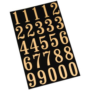 Hy-Ko MM-5N Packaged Number Set, 3 in H Character, Gold Character, Black Background, Vinyl