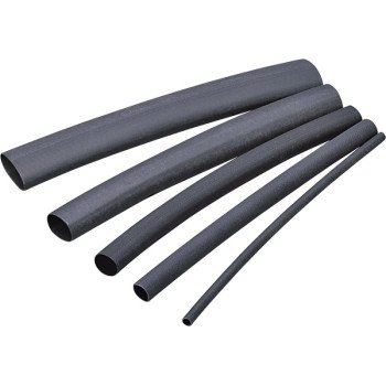 Gardner Bender HST-093 Heat Shrink Tubing, 3/32 to 3/64 in Dia, 4 in L, Polyolefin, Black