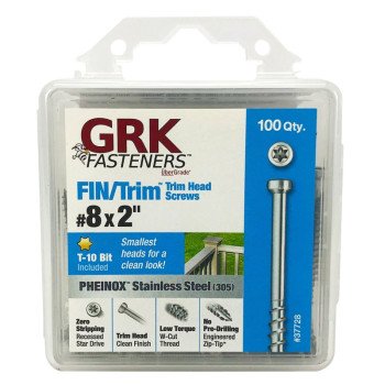 GRK Fasteners PHEINOX 67728 Screw, 2 in L, W-Cut Thread, Recessed Star Drive, Zip-Tip Point, Steel, 100 PK