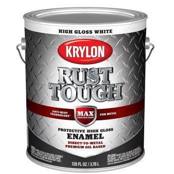 Krylon Rust Tough K09729008 Enamel Paint, Gloss Sheen, White, 1 gal, 400 sq-ft/gal Coverage Area