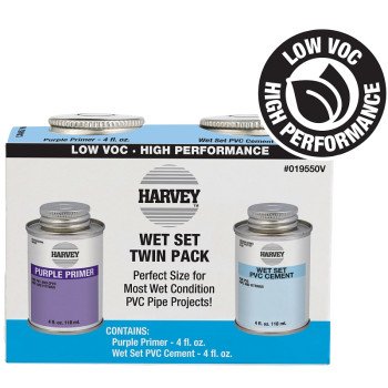 Harvey 19550V PVC Cement and Primer Kit, 4 oz, Liquid, Clear/Purple