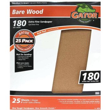 Gator 3273 Sanding Sheet, 11 in L, 9 in W, 180 Grit, Garnet Abrasive