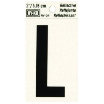 Hy-Ko RV-25/L Reflective Letter, Character: L, 2 in H Character, Black Character, Silver Background, Vinyl