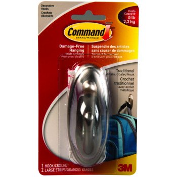 Command 17053BN-C Decorative Hook, 5 lb, 1-Hook, Metal, Brushed Nickel