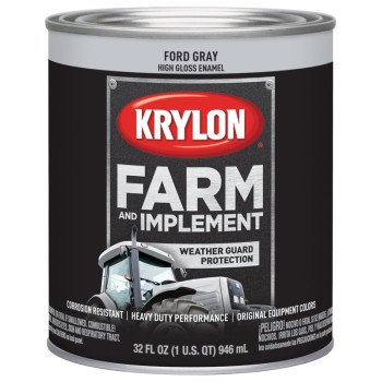 Krylon K02028000 Farm Equipment Paint, High-Gloss Sheen, Ford Gray, 1 qt, 50 to 200 sq-ft/gal Coverage Area