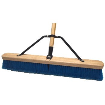 Simple Spaces 93140 Push Broom, 24 in Sweep Face, 3 in L Trim, Polypropylene Bristle, 60 in L, Bolt with Brace