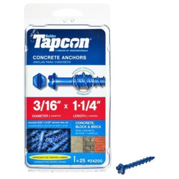 Tapcon 24200 Concrete Screw Anchor, 3/16 in Dia, 1-1/4 in L, Steel, Climaseal