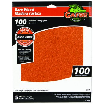 Gator 4463 Sanding Sheet, 11 in L, 9 in W, Medium, 100 Grit, Garnet Abrasive, Paper Backing