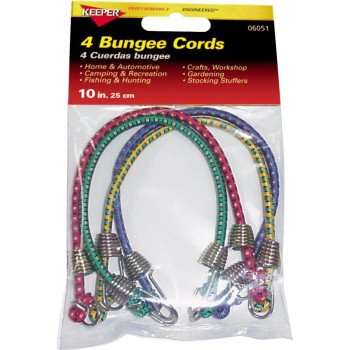 Keeper 06051 Bungee Cord, 10 in L, Rubber, Hook End