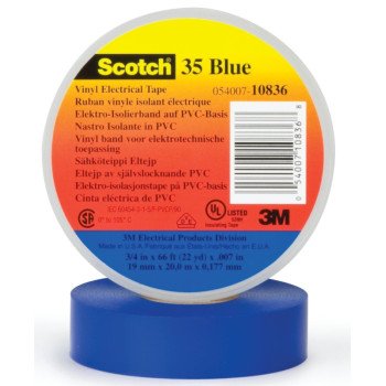 3M Temflex 1700CBLU Electrical Tape, 66 ft L, 3/4 in W, PVC Backing, Blue