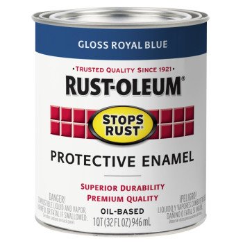 Rust-Oleum 353578 Rust Preventative Paint, Oil, Gloss, Royal Blue, 1 qt, 80 to 175 sq-ft Coverage Area