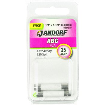 Jandorf 60610 Fast Acting Fuse, 25 A, 125 VDC, 200, 400, 1000 A Interrupt, Ceramic Body