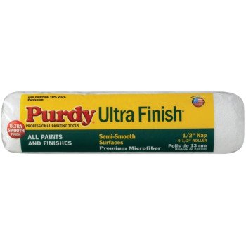 Purdy Ultra Finish 137678M93 Replacement Roller Cover, 1/2 in Thick Nap, 9-1/2 in L, Microfiber Cover, White