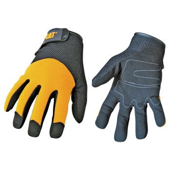 Cat CAT012215J Utility Gloves, Jumbo, Wrist Strap Cuff, Synthetic Leather, Black/Yellow