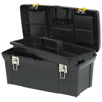 STANLEY 024013S Tool Box with Tray, 8.1 gal, Plastic, Black/Yellow, 5-Compartment