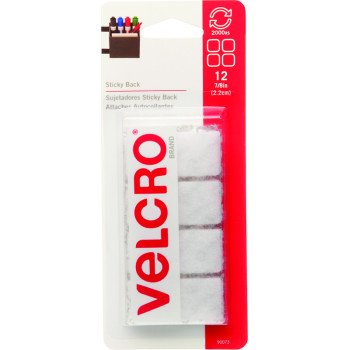 VELCRO Brand 90073 Fastener, 7/8 in W, 7/8 in L, Nylon, White, Rubber Adhesive