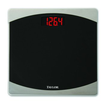 Taylor 7562 Bathroom Scale, 400 lb Capacity, LCD Display, Glass Housing Material, Black, 12 in OAW, 12 in OAD