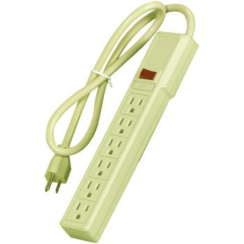 Eaton Cooper Wiring 1136V Power Strip, 14/3 AWG Cable, 3 ft L Cable, 6 -Socket, 15 A, 125 V, Ivory