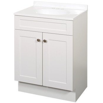 Zenna Home SBC24WW 2-Door Shaker Vanity with Top, Wood, White, Cultured Marble Sink, White Sink, 1/EA