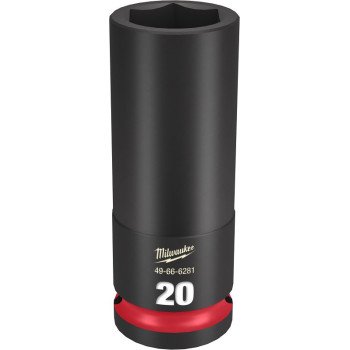 Milwaukee SHOCKWAVE Impact Duty Series 49-66-6281 Deep Impact Socket, 20 mm Socket, 1/2 in Drive, Square Drive, 6-Point