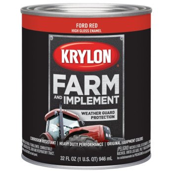 Krylon K02029000 Farm Equipment Paint, High-Gloss Sheen, Ford Red, 1 qt, 50 to 200 sq-ft/gal Coverage Area