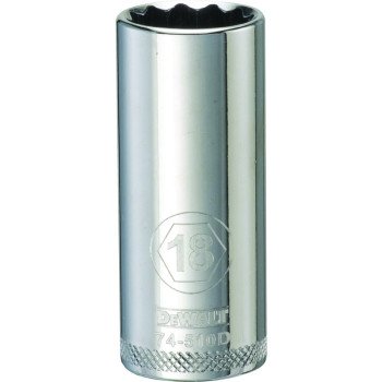 DEWALT DWMT74510OSP Drive Socket, 18 mm Socket, 3/8 in Drive, 12-Point, Vanadium Steel, Polished Chrome