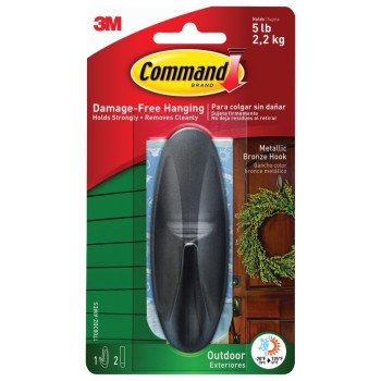 Command 17083BZ-AWES Adhesive Hook, 5 lb, 1-Hook, Plastic, Bronze