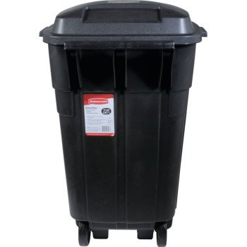 Rubbermaid Roughneck FG289804BLA Wheeled Trash Can, 34 gal Capacity, Resin, Black, Detached Lid Closure