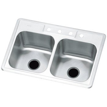 Sterling Southhaven Series 11402-4-NA Kitchen Sink, 4-Faucet Hole, 22 in OAW, 8 in OAD, 33 in OAH, Stainless Steel