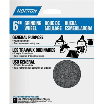 Norton 07660788245 Grinding Wheel, 6 in Dia, 1/2 in Arbor, Coarse, Aluminum Oxide Abrasive