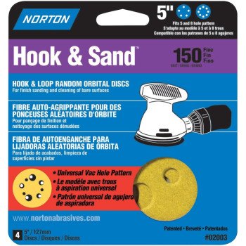 Norton 02003 Sanding Disc, 5 in Dia, Coated, P150 Grit, Fine, Aluminum Oxide Abrasive, C-Weight Paper Backing