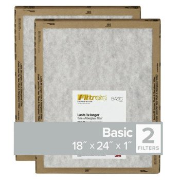 Filtrete FPL21-2PK-24 Air Filter, 24 in L, 18 in W, 2 MERV, For: Air Conditioner, Furnace and HVAC System