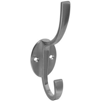 National Hardware V8009 N806-824 Coat and Hat Hook, 2-Hook, Zinc, Satin Nickel, 1/PK