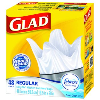 Glad Easy-Tie 30219FRM1 Garbage Bag, Regular, Plastic, White