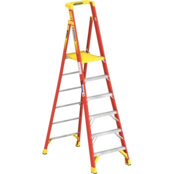 Werner PD6206 Ladder, 6 ft Max Standing H, 300 lb, Type IA Duty Rating, 6-Rung, 3 in D Step, Fiberglass, Yellow